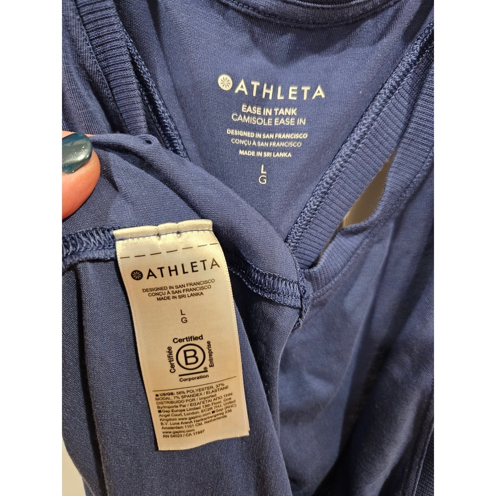 Athleta Ease In Tank Navy Blue Racerback Split Back Activewear Top Large - Picture 3 of 3